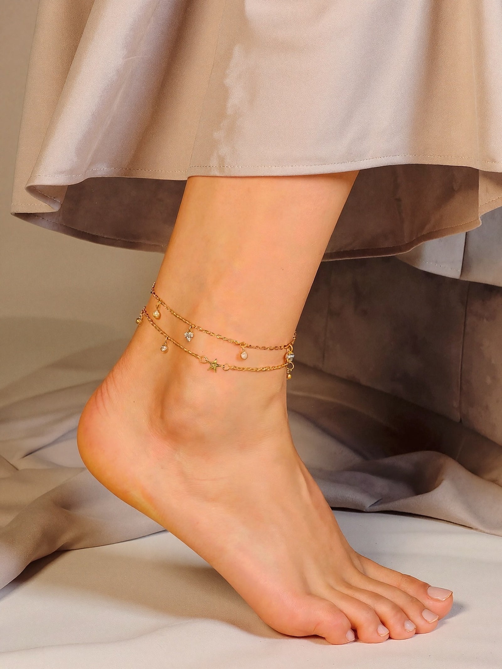 Grandinėlė ant kojos "Two crystal anklet"