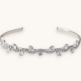 Luxiage silver headband adorned with crystal leaves, perfect for special occasions and bridal hairstyles.