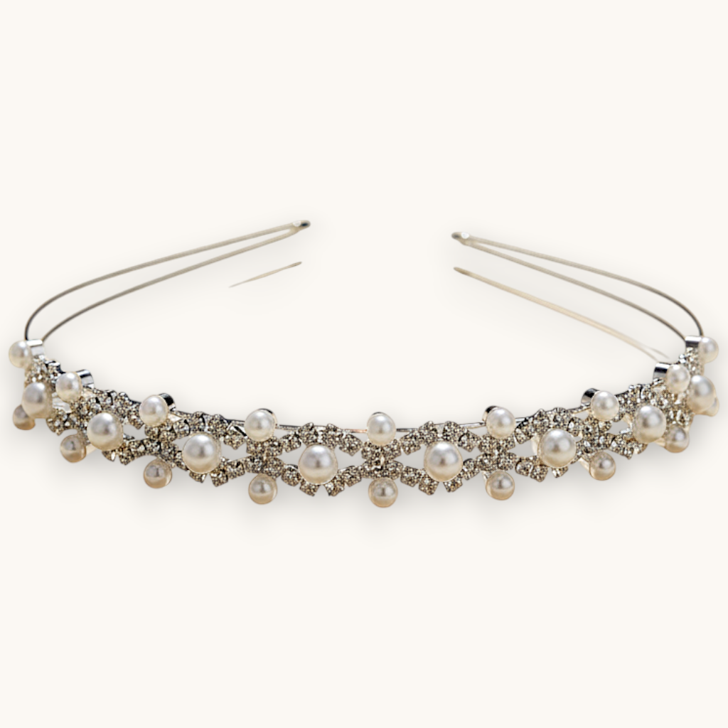 Luxiage Silver Pearl headband with crystals and pearls, ideal for special occasions like weddings.