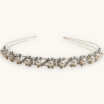 Luxiage silver headband with pearls and rhinestones, elegant wavy design for special occasions.