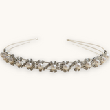 Luxiage silver headband with pearls and rhinestones, elegant wavy design for special occasions.